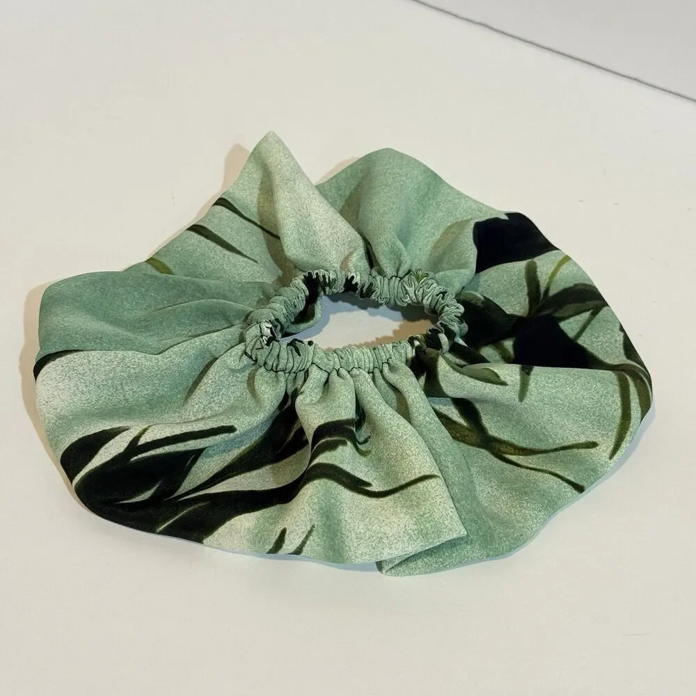 Womens Scrunchie Hair Tie Elastic Ponytail Holder Green Floral